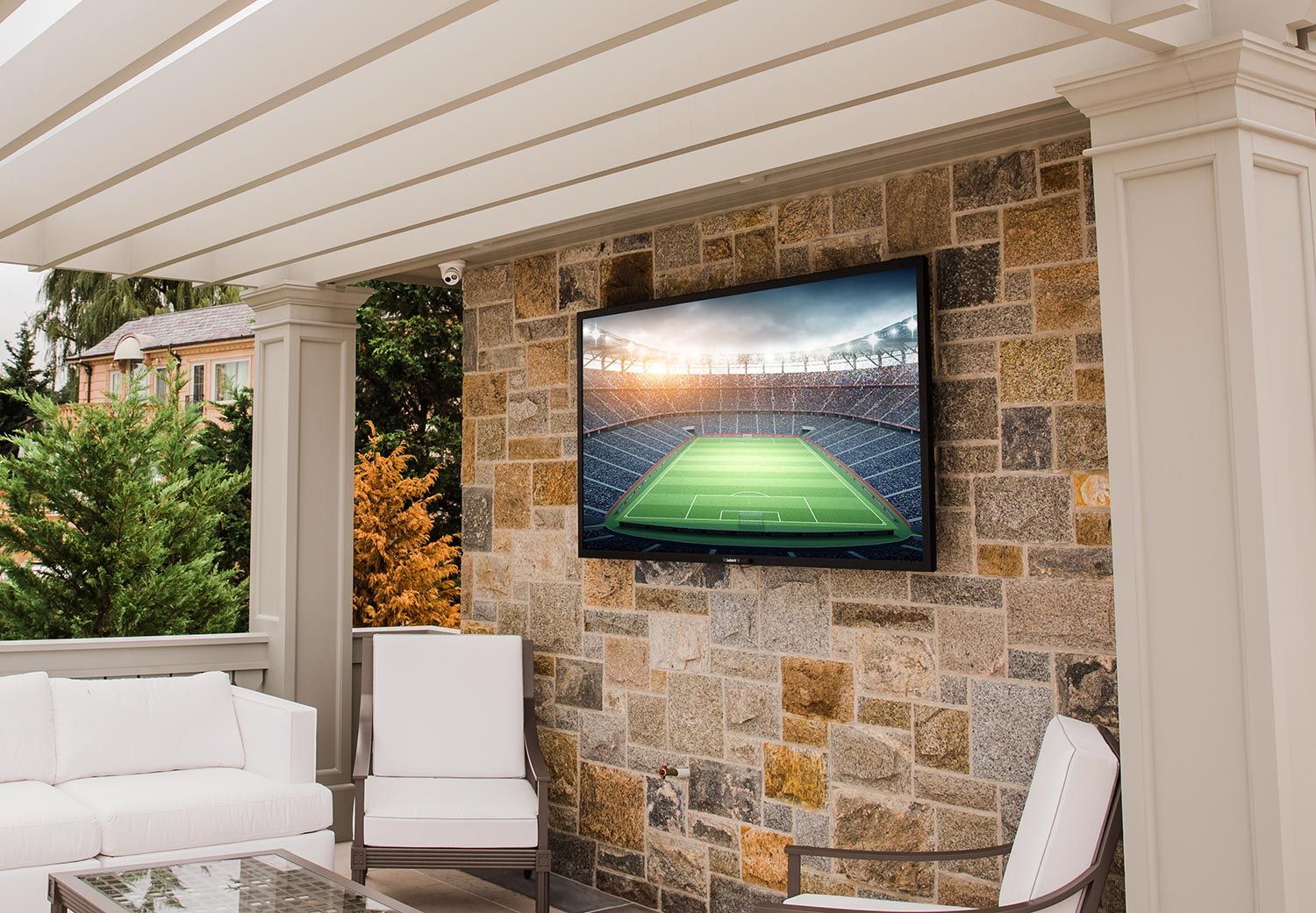 TV in a covered porch